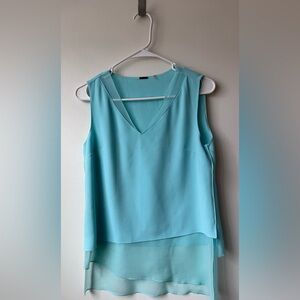 Elie Tahari Sleeveless V-Neck Chiffon Layered Tank - Aqua Blue
